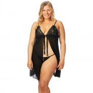 NORTIE Gro Plus Size Musta Pitsinen Babydoll-setti
