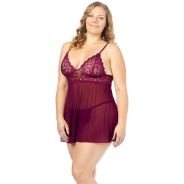 NORTIE Basil Plus Size Viininpunainen Babydoll-setti