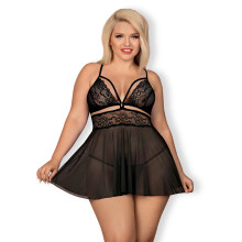 Obsessive Plus Size Musta Babydoll-setti Kuva tuotteesta mallin päällä 1