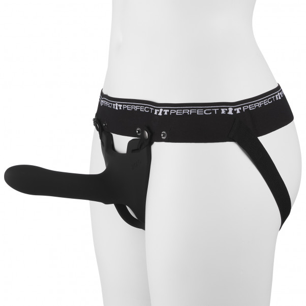 Perfect Fit Zoro Strap-on Harness Mustalla Dildolla kuva tuotepakkauksesta 2