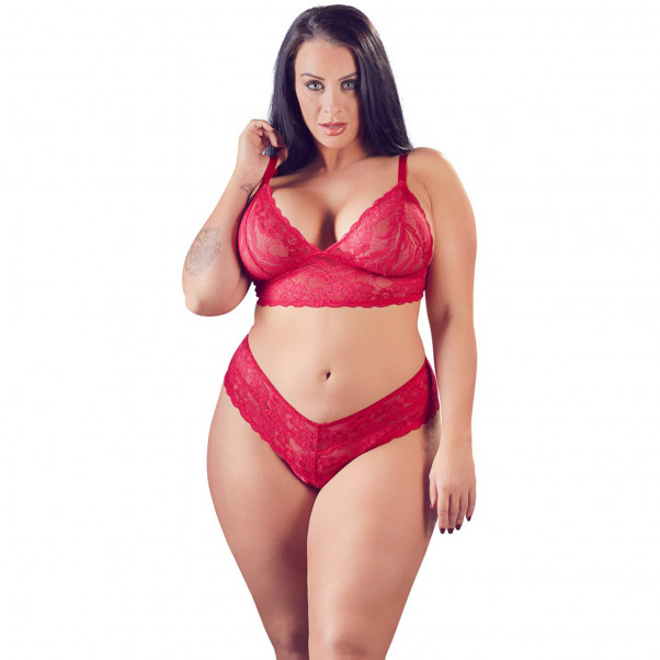 Cottelli Plus Size Punainen Pitsialusasusetti  1
