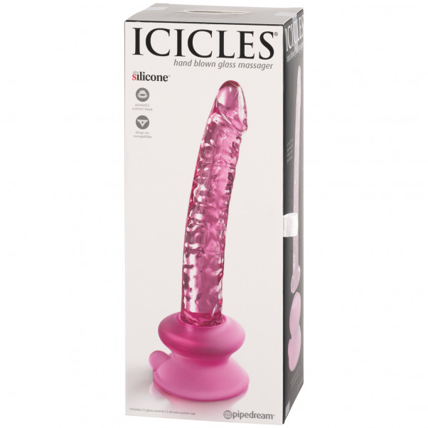 Icicles No 86 Vaaleanpunainen Lasidildo Kuva tuotepakkauksesta 90
