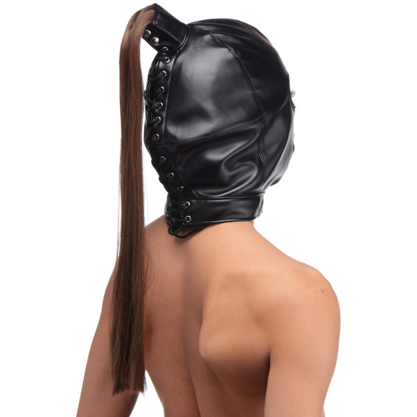 Strict PU-nahkainen Poninhäntä Bondage-huppu Kuva tuotteesta mallin päällä 2