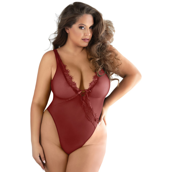 Allure Diva Leilani Red Mesh & Eyelash Lace Open Teddy Plus koko Kuva tuotteesta mallin päällä 1
