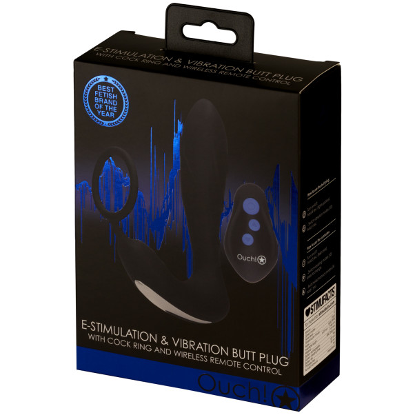 Auts! Sähköinen ja Värisevä Anustappi Penisrenkaalla Kuva tuotepakkauksesta 90