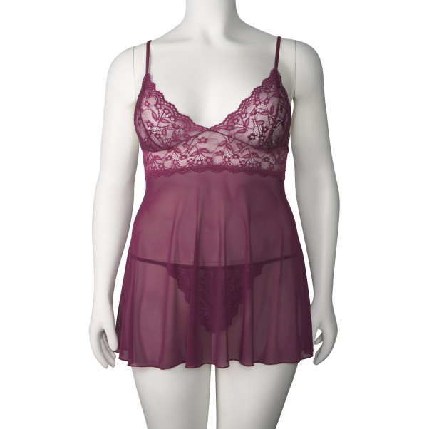 NORTIE Basil Plus Size Viininpunainen Babydoll-setti Tuotekuva 4