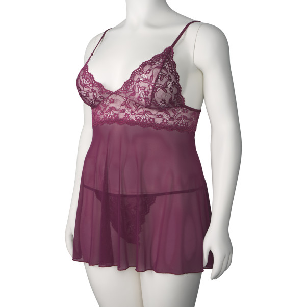 NORTIE Basil Plus Size Viininpunainen Babydoll-setti Tuotekuva 5