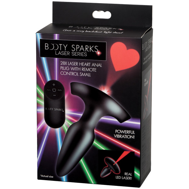 Booty Sparks Laser Series Heart Pieni Kauko-ohjattava Anustappi LED-valolla Kuva tuotepakkauksesta 90
