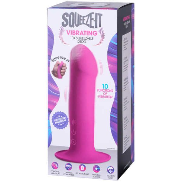 Squeeze-It Squeezable Värisevä Pinkki Dildo 17,5 cm Kuva tuotepakkauksesta 90