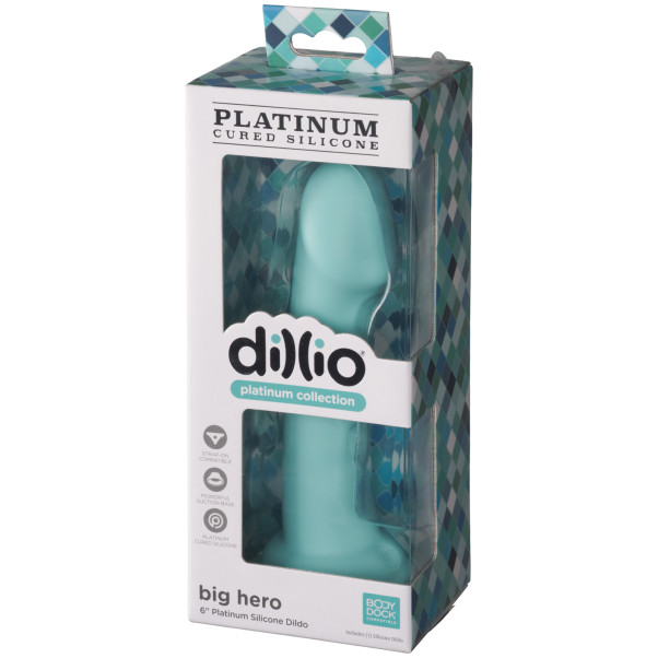 Dillio Platinum Big Hero Teal Dildo Imukupilla 17,2 cm Kuva tuotepakkauksesta 90
