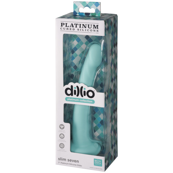 Dillio Platinum Slim Seven Teal Dildo Imukupilla 21 cm Kuva tuotepakkauksesta 90