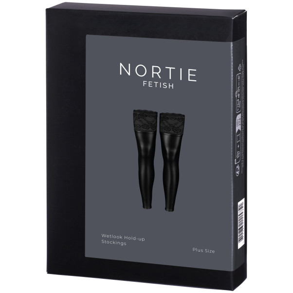 NORTIE Fetish Plus Size Wetlook Stay-up Sukat Kuva tuotepakkauksesta 90