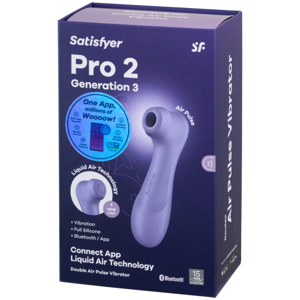 Satisfyer Pro 2 Generation 3 Lilac Liquid Air Sovelluksella Ohjattava Paineaaltokiihotin Kuva tuotepakkauksesta 90
