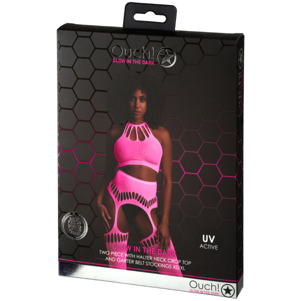 Ouch! Pimeässä Hohtava Neonpinkki Crop-toppi ja Sukat Kuva tuotepakkauksesta 90