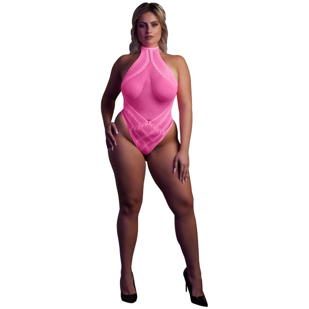 Ouch! Plus Size Pimeässä Hohtava Neonpinkki Body Tuotekuva 1
